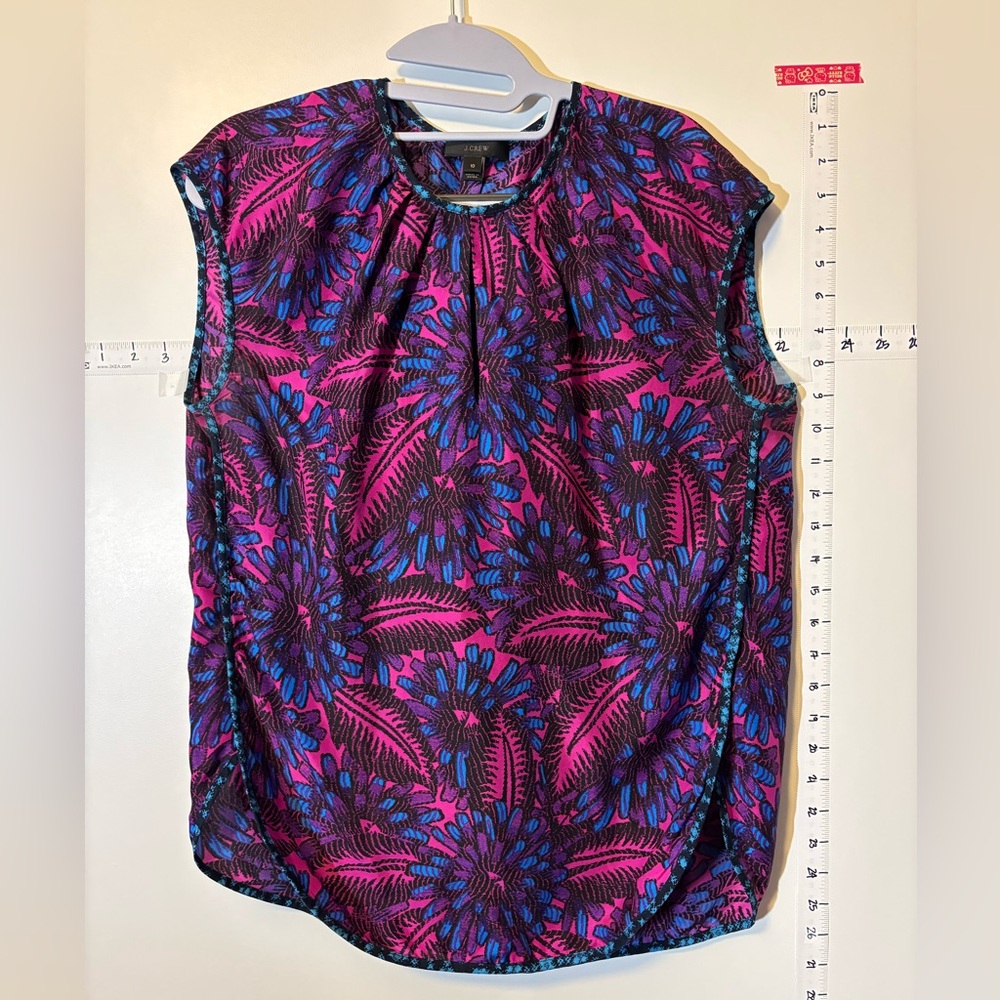 JCrew Abstract silk Pink and Blue Women's Top size 10 - Picture 1 of 6